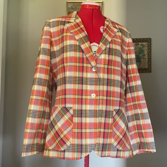 Vintage Jackets & Blazers - Vintage 1970s Orange Plaid Blazer Prestige Of Boston